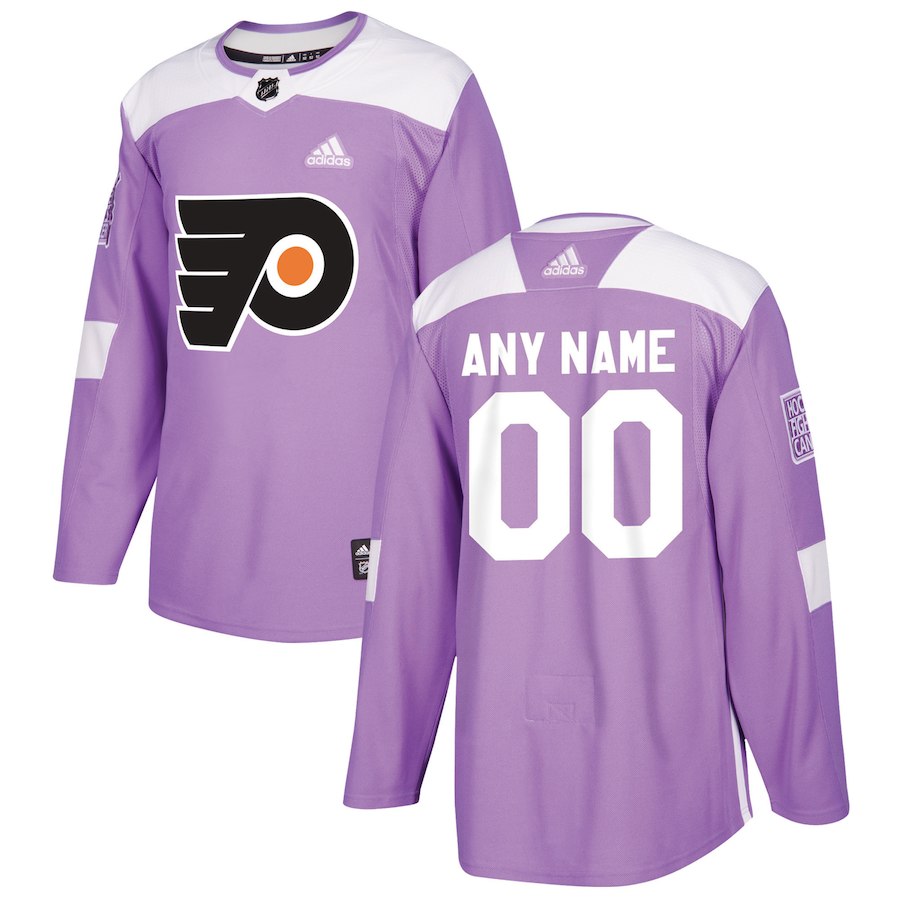 Men NHL adidas Philadelphia Flyers Purple 2018 Hockey Fights Cancer Custom Practice Jersey